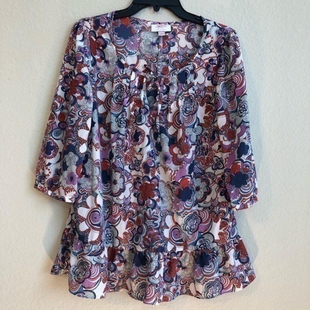 Liberty Of London Top Navy Red Floral Boho Trendy